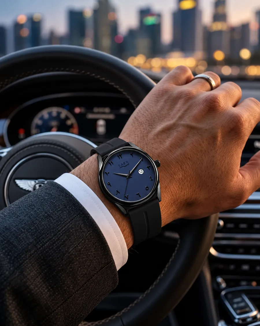 Midnight blue dial version worn while driving
